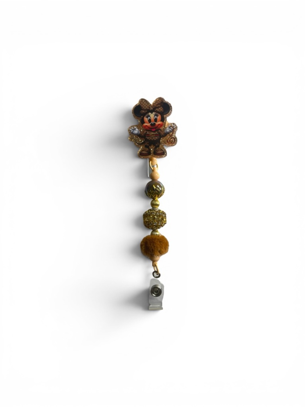 Cute Gold Minnie Mouse Beaded Badge Reel